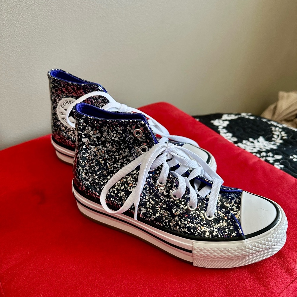 Converse Navy Glitter High-Tops - Picture 3 of 9